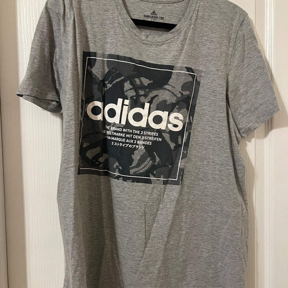 adidas Grey Short-Sleeve Logo Tee with Black Graphic